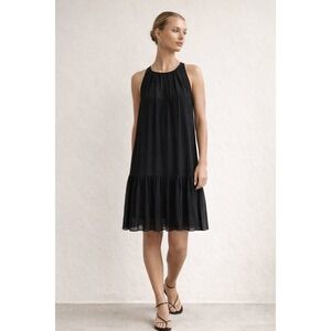 Wilfred Aritzia 100% Silk Sheer Shift Dress Womens XS Black Pleated Layering